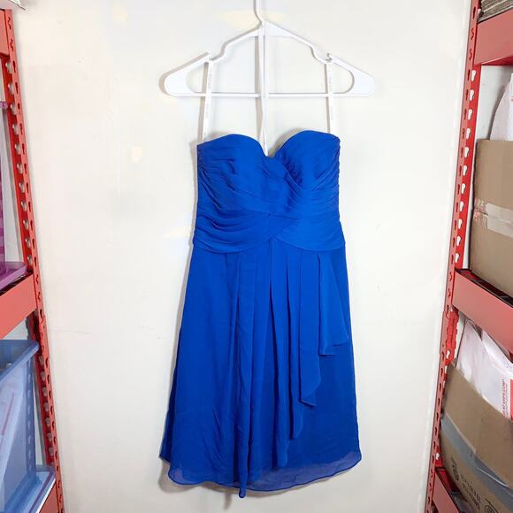 David's Bridal Blue Strapless Chiffon Mini Dress Size 2 - Picture 1 of 13